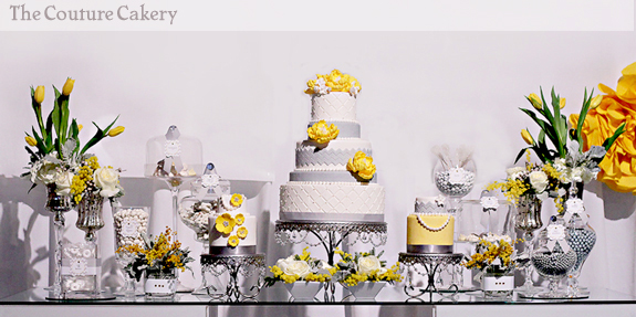 Yellow and Grey Chevron Sweets Table