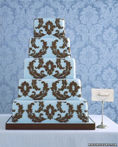 blue damask cake